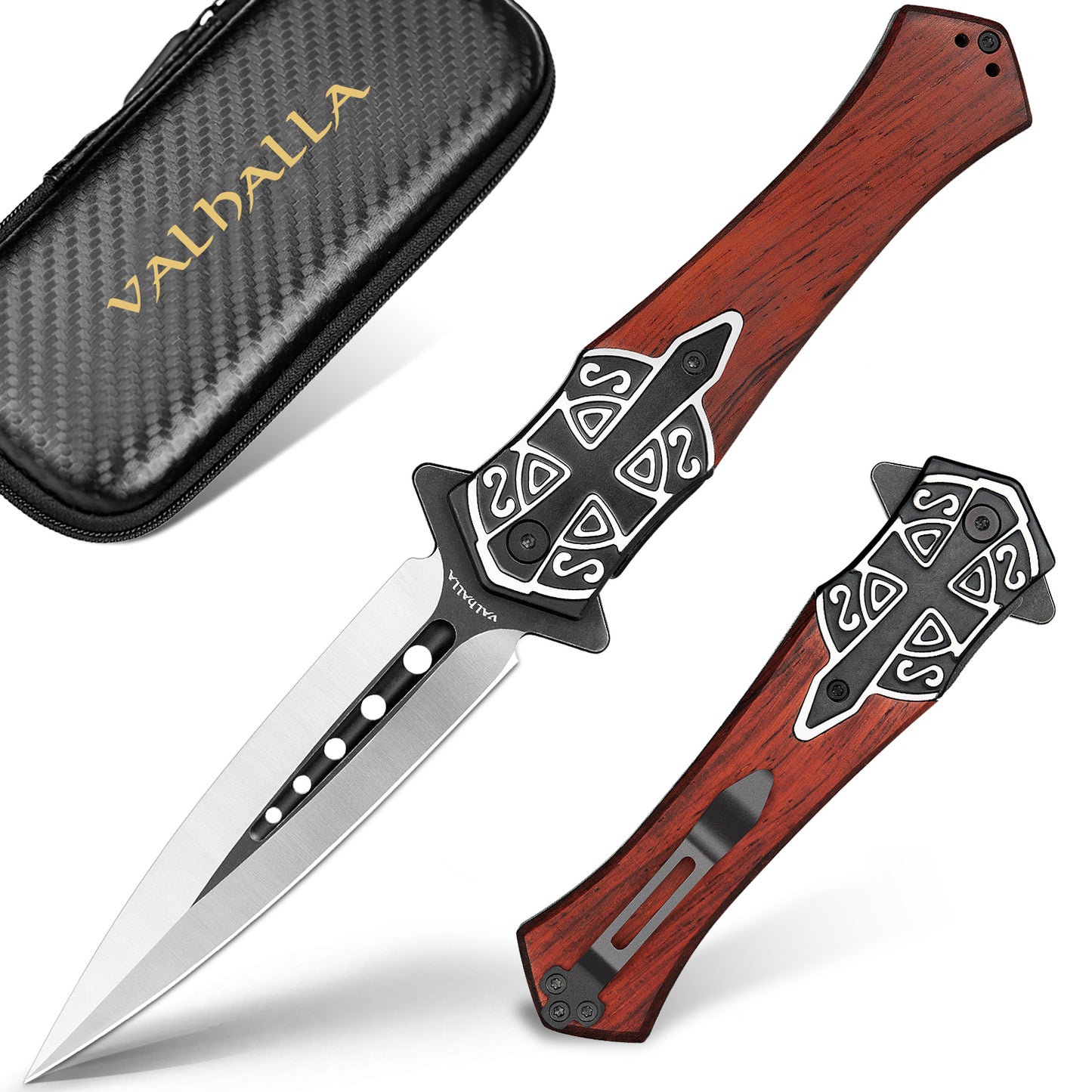 LOTHAR PASTOR 2 Klappmesser, D2 Stahl Einhandmesser mit Gürtelclip, Taschenmesser mit 3D Prägen Reliefgravur, Liner Lock, Geeignet für Sammlung