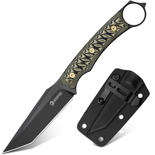 NedFoss PIONEER Jagdmesser, 8.5cm 14C28N Stahl Full Tang legales Outdoor Messer mit G10 Griff & Verstellbarer Clip, Kleines Survival Messer mit Kydexscheide, Bushcraft messer 42a konform, Edc Messer