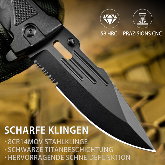 NedFoss DA75 Profi Rettungsmesser, 10cm Klappmesser mit Gurtschneider & Glasbrecher, Taschenmesser mit Liner Lock & Kugellager, Einhandmesser für Auto, Outdoor-Notfallmesser mit Gürtelclip