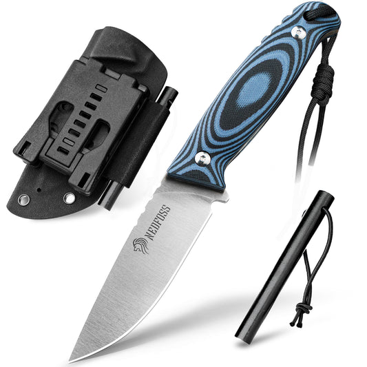 NedFoss HYENAS Outdoor Messer, 9cm Full tang Survival Messer mit Kydex Holster, scharfes Bushcraft Messer mit rutschfestem G10 Griff, Jagdmesser, Fahrtenmesser