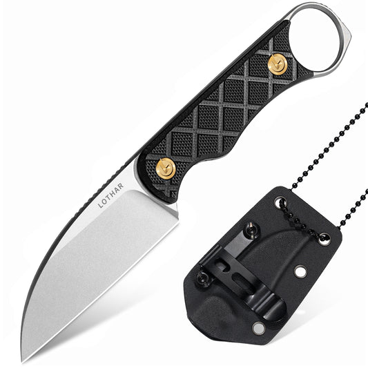 LOTHAR BEAVER Neck Knife Messer, 14C28N Stahl Fulltang Kleines Feststehendes Messer mit G10 Griff, Outdoor Mini-Messer mit Kydex Scheide und Gürtelclip