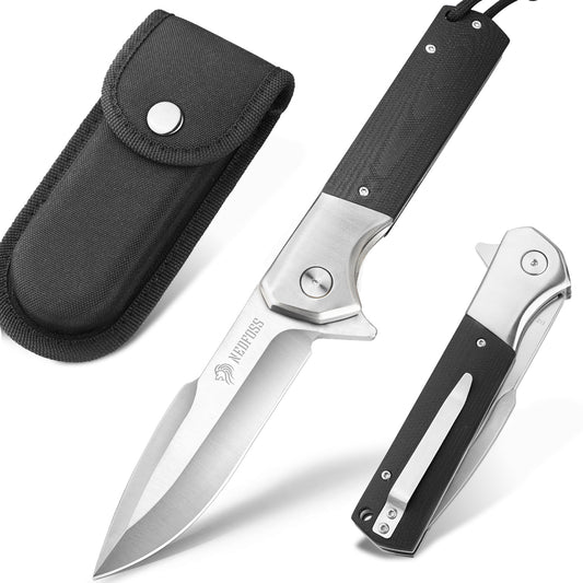 NedFoss BEAST Klappmesser, Klingenlänge 10cm aus D2 Stahl Taschenmesser mit G10 Griff, Einhandmesser mit Liner Lock & Kugellager, Outdoor Messer mit Clip, Survival Messer für Sammlung & Geschenk