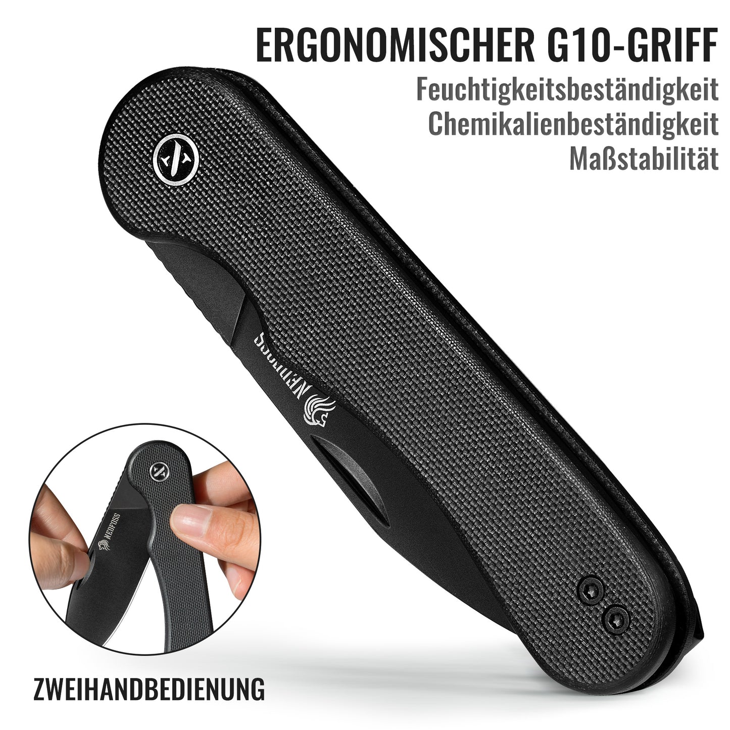 NedFoss BROMBEERE Zweihandmesser, D2 Stahl Klappmesser mit G10 Griff & Glip, Legales Klappmesser mit Liner Lock & Kugellager, EDC Messer für den Alltag, Sammlung & Geschenk