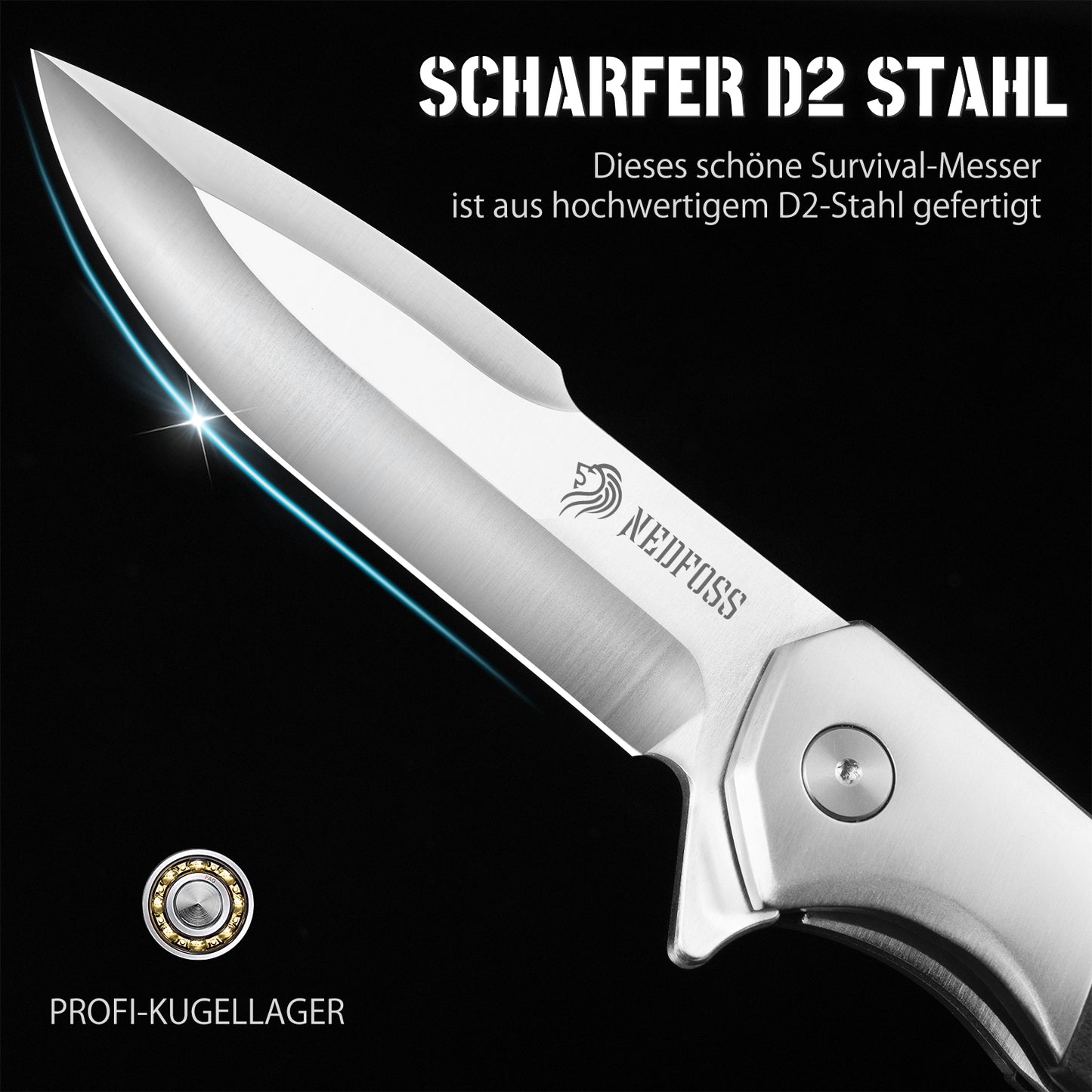 NedFoss BEAST Klappmesser, Klingenlänge 10cm aus D2 Stahl Taschenmesser mit G10 Griff, Einhandmesser mit Liner Lock & Kugellager, Outdoor Messer mit Clip, Survival Messer für Sammlung & Geschenk