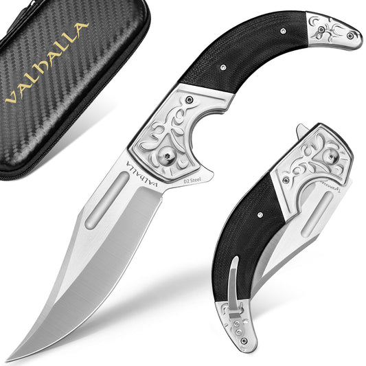 LOTHAR D2 Stahl Klappmesser, Einhandmesser mit G10 Griff, Taschenmesser mit Gürtelclip, Großes Outdoor Messer, Geeignet für Sammlung (TYRANNOSAURUS REX)