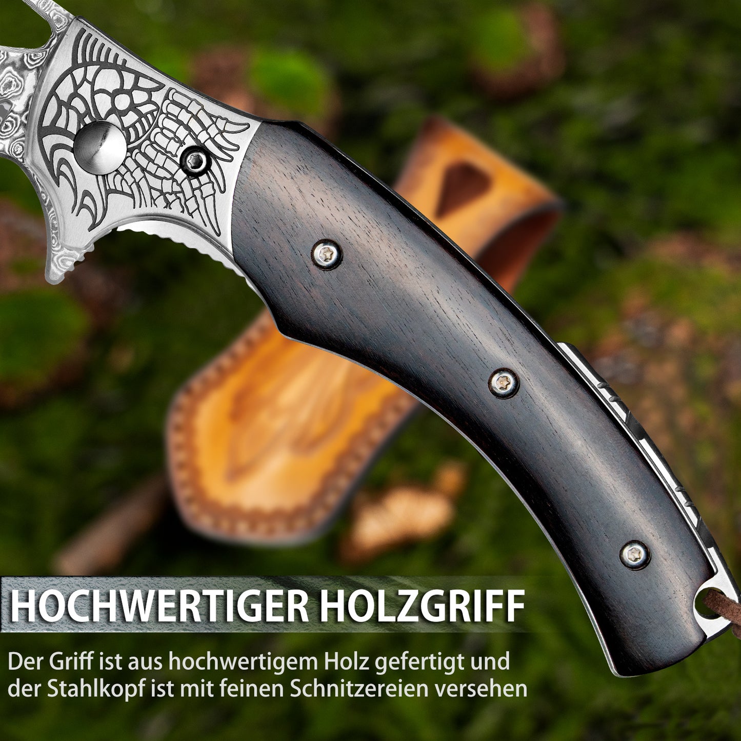 LOTHAR KRAKEN Taschenmesser, Damast Klappmesser aus 67 Lagen VG10 Damaststahl, Damast Taschenmesser mit Scharfe Klinge und Ebenholzgriff, Damastmesser für Sammlung oder Geschenk (Ebenholz)