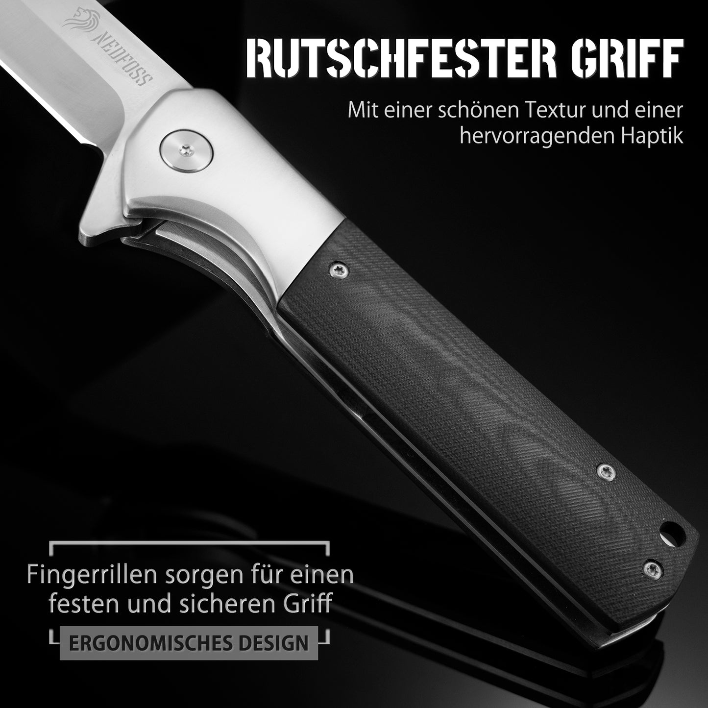 NedFoss BEAST Klappmesser, Klingenlänge 10cm aus D2 Stahl Taschenmesser mit G10 Griff, Einhandmesser mit Liner Lock & Kugellager, Outdoor Messer mit Clip, Survival Messer für Sammlung & Geschenk