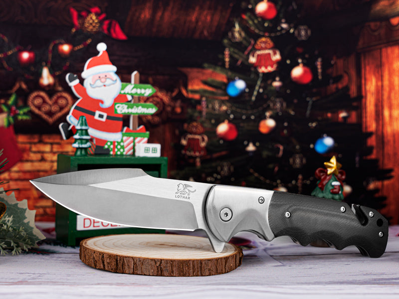 LOTHAR SMAUG Rettungsmesser, 9.4CM Klappmesser aus D2 Stahl mit Glasbrecher & Gurtschneider, G10 Griff Einhandmesser mit Clip, Robustes Outdoor Messer, Rescue Messer für Camping, Jagd, Notfälle