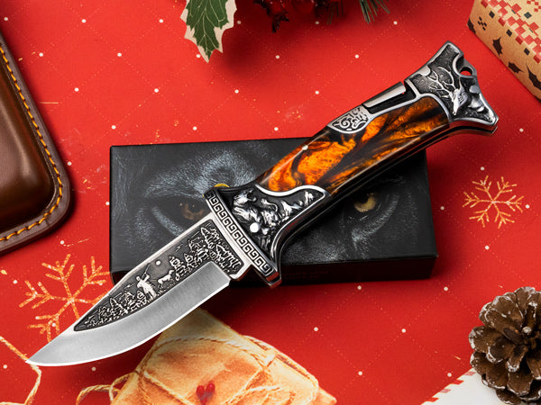 Nedfoss TIGER ROAR Zweihand- Klappmesser, TIGER  ROAR Taschenmesser mit Gürtelclip, EDC Messer mit Back Lock, Outdoormesser& Jagd klappmesser in schönes Design, scharf