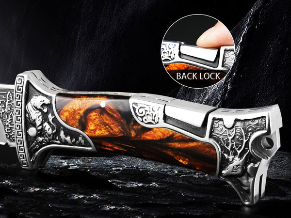 Nedfoss TIGER ROAR Zweihand- Klappmesser, TIGER  ROAR Taschenmesser mit Gürtelclip, EDC Messer mit Back Lock, Outdoormesser& Jagd klappmesser in schönes Design, scharf