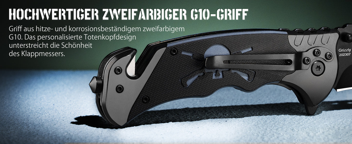 NedFoss GRIZZLY 3 IN 1 Taschenmesser, Rettungsmesser mit Gurtschneider & Glasbrecher, Klappmesser mit Gürtelclip, Survival Messer Outdoor für Auto, Einhandmesser, überlebensmesser, Rescue messer