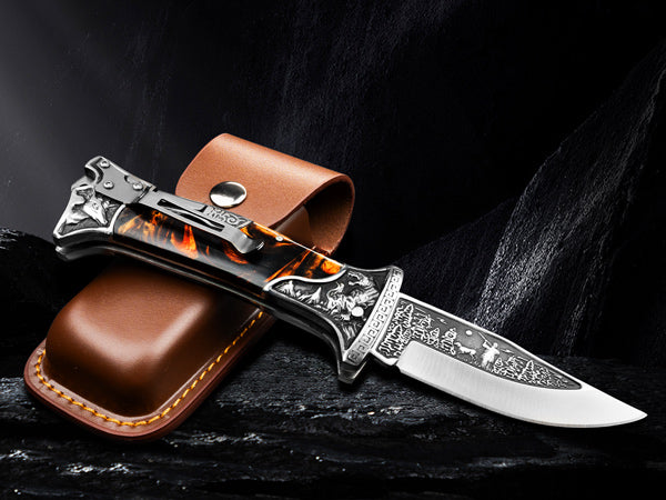 Nedfoss TIGER ROAR Zweihand- Klappmesser, TIGER  ROAR Taschenmesser mit Gürtelclip, EDC Messer mit Back Lock, Outdoormesser& Jagd klappmesser in schönes Design, scharf