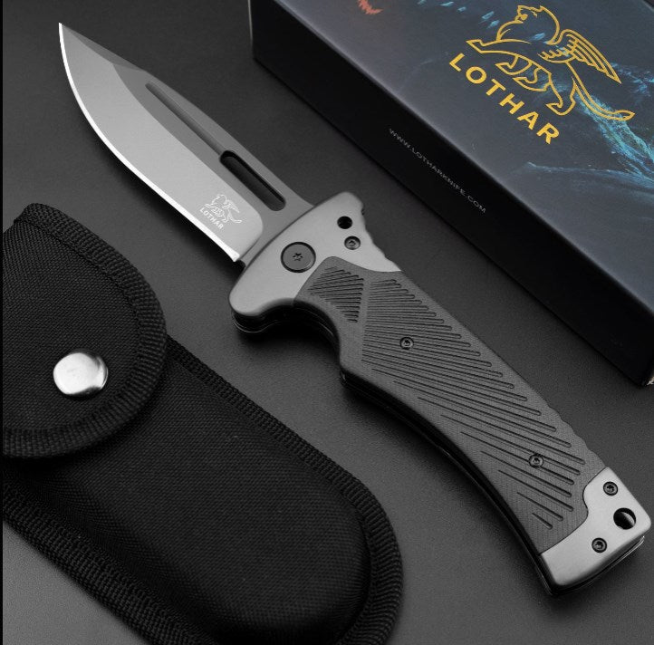 LOTHAR RHINO Klappmesser, 10.3cm Großes Taschenmesser mit G10 Griff, Liner Lock, Outdoor Messer Survival mit Clip für Camping, Bushcraft, Robust & Langlebig