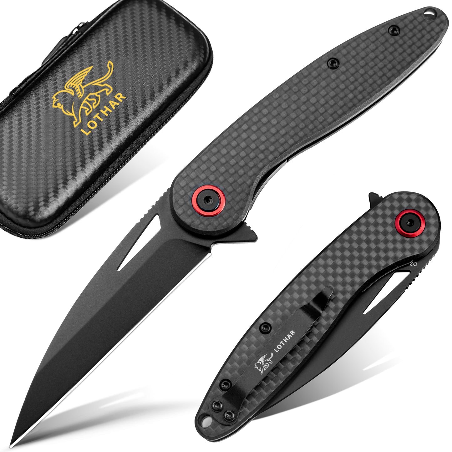 LOTHAR Seagull 3" D2 Stahlklinge Liner Lock EDC Messer mit Carbonfasergriff
