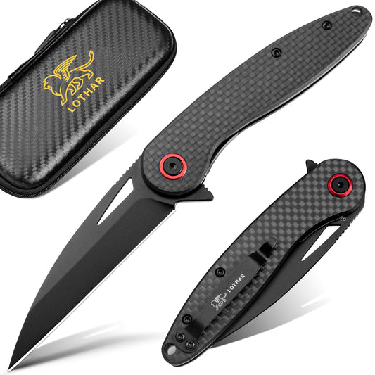 LOTHAR Seagull 3" D2 Stahlklinge Liner Lock EDC Messer mit Carbonfasergriff