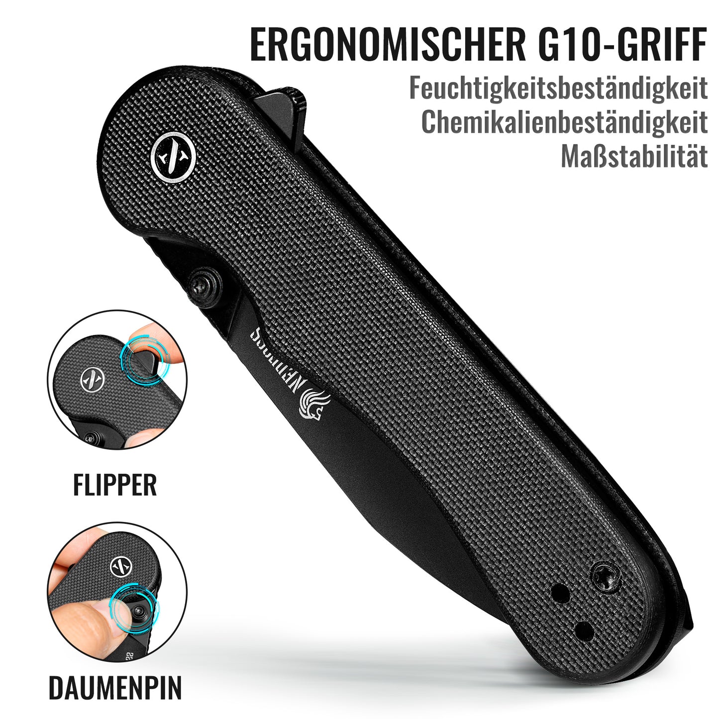 NedFoss BLACKBERRY Einhandmesser, D2 Stahl Slipjoint Klappmesser mit G10 Griff, Legales Taschenmesser 42a konform, EDC Messer für den Alltag, Sammlung & Geschenk