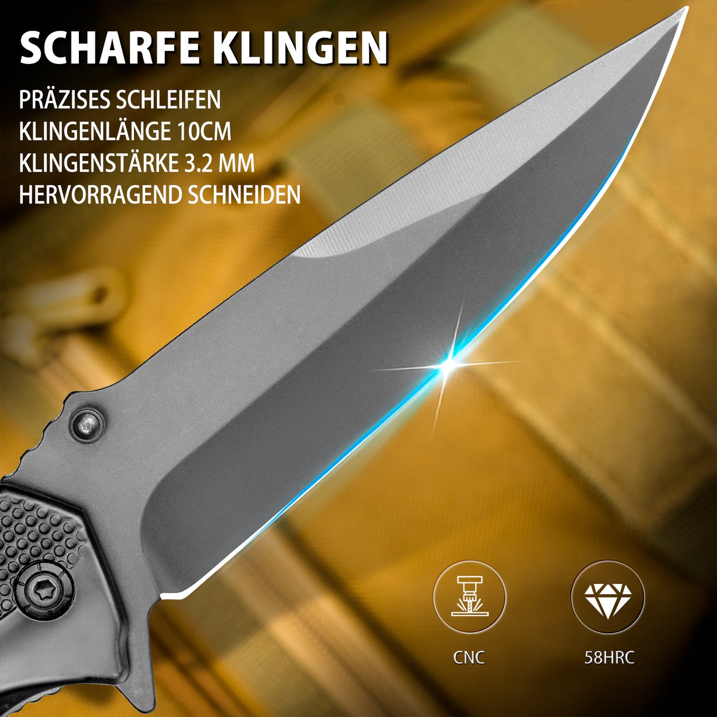 NedFoss FA48 Klappmesser,  4-in-1 Outdoor Taschenmesser, Survival  Einhandmesser, Scharfes Rettungsmessermit Flascheöffner, Gurtschneider und Glasbrecher