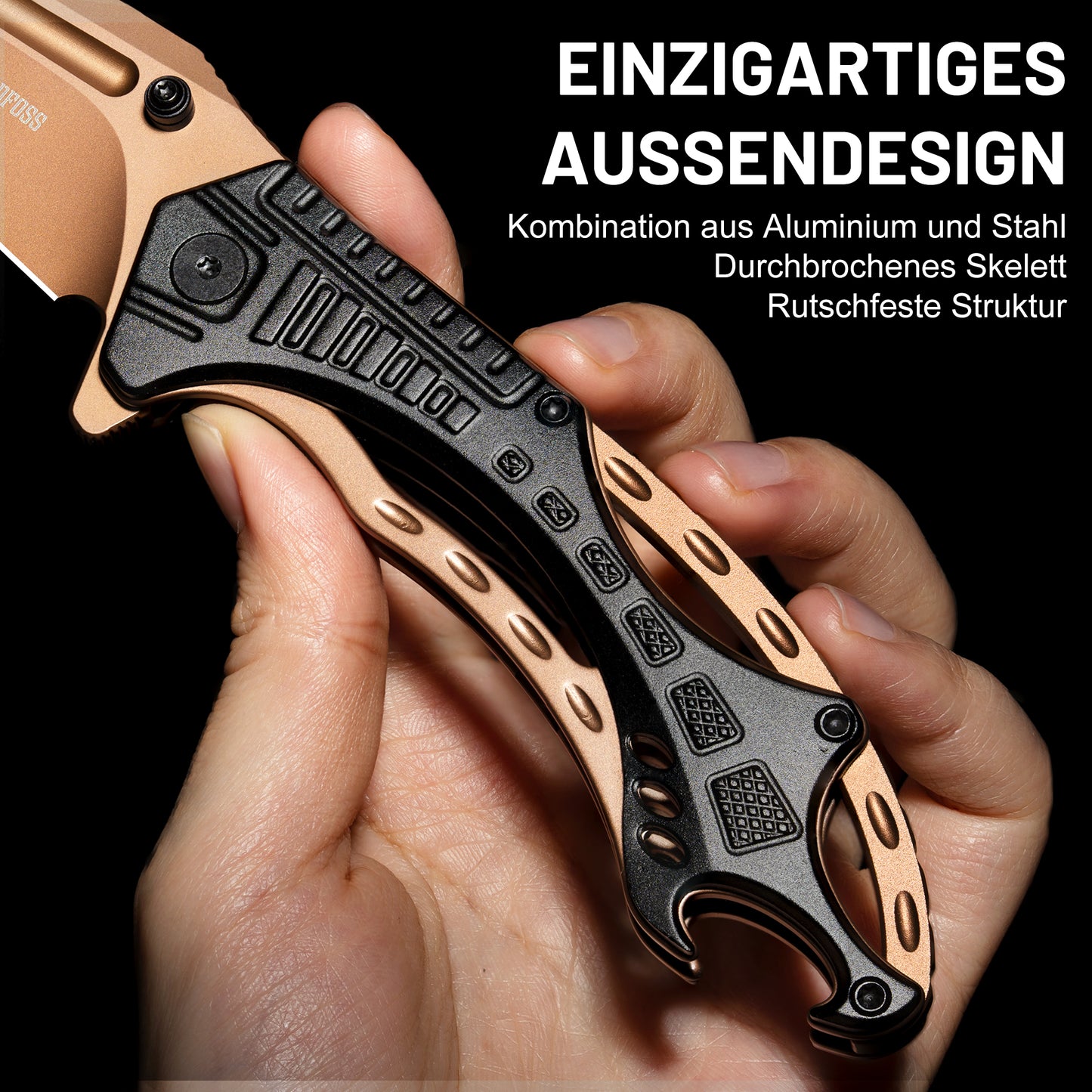 NedFoss Klappmesser, 9cm D2 Stahl Einhandmesser mit Aluminiumgriff, Taschenmesser mit Liner Lock, Outdoor Messer mit Clip, Survival Messer für Sammlung & Geschenk
