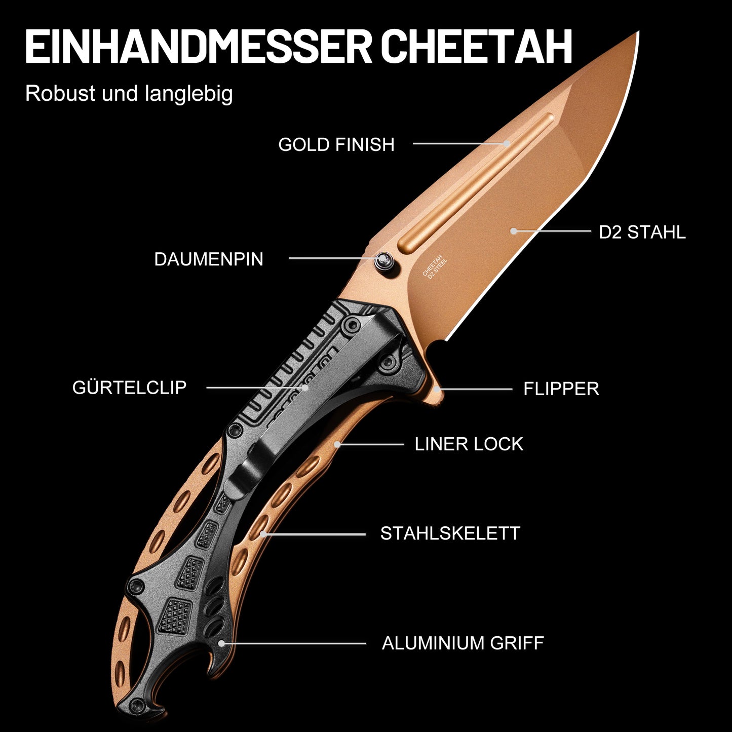 NedFoss Klappmesser, 9cm D2 Stahl Einhandmesser mit Aluminiumgriff, Taschenmesser mit Liner Lock, Outdoor Messer mit Clip, Survival Messer für Sammlung & Geschenk