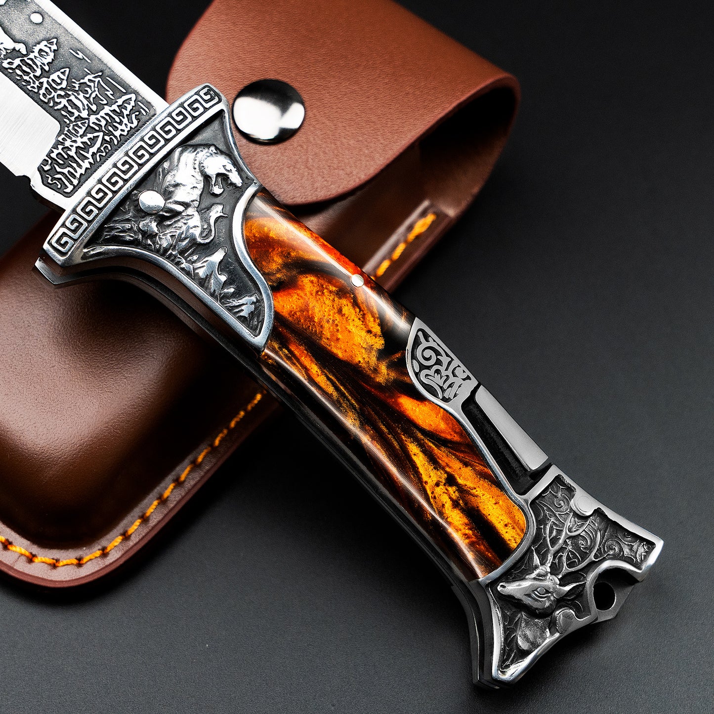 Nedfoss TIGER ROAR Zweihand- Klappmesser, TIGER  ROAR Taschenmesser mit Gürtelclip, EDC Messer mit Back Lock, Outdoormesser& Jagd klappmesser in schönes Design, scharf