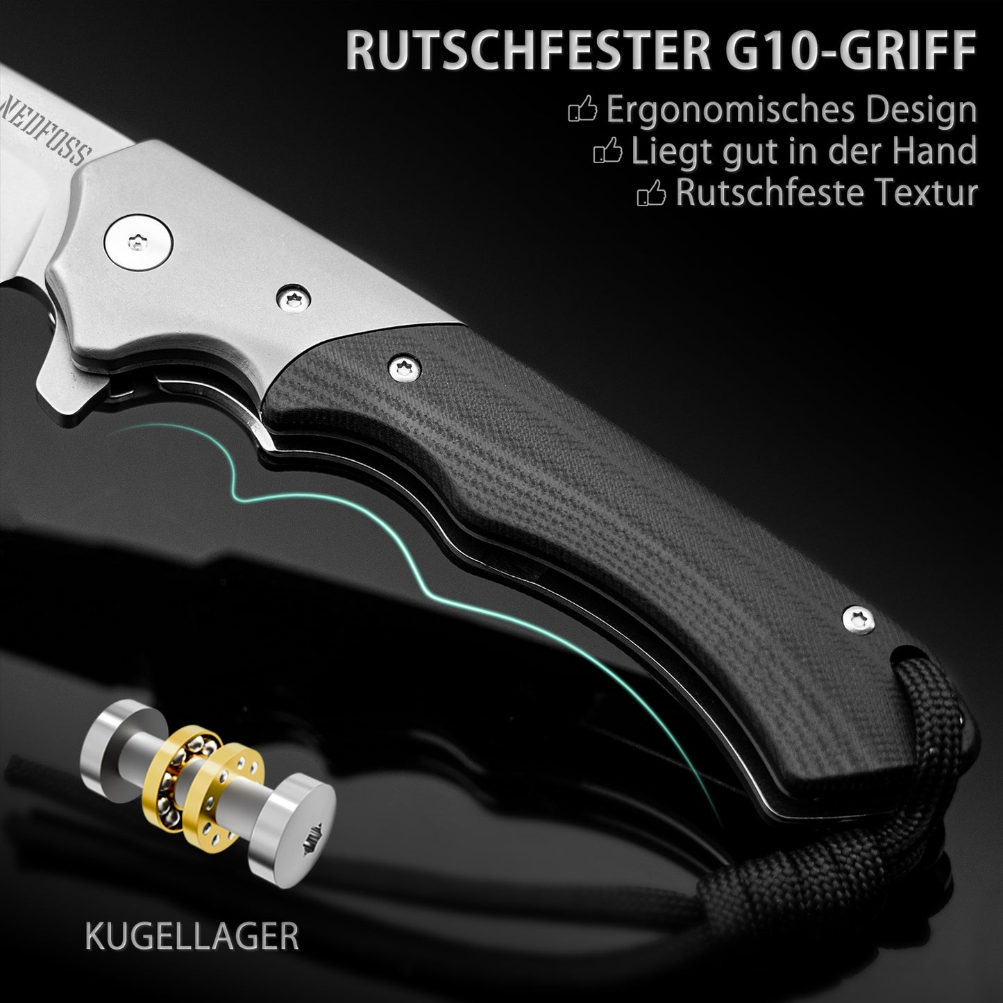 NedFoss SWAN Klappmesser scharf,Taschenmesser klappmesser, Scharfes Klappmesser Outdoor Messer aus D2 Stahl,Jagdmesser mit G10 Griff, Einhandmesser,Survival Klappmesser mit Gürtelclip
