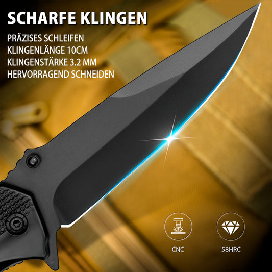 NedFoss FA48 Klappmesser,  4-in-1 Outdoor Taschenmesser, Survival  Einhandmesser, Scharfes Rettungsmessermit Flascheöffner, Gurtschneider und Glasbrecher