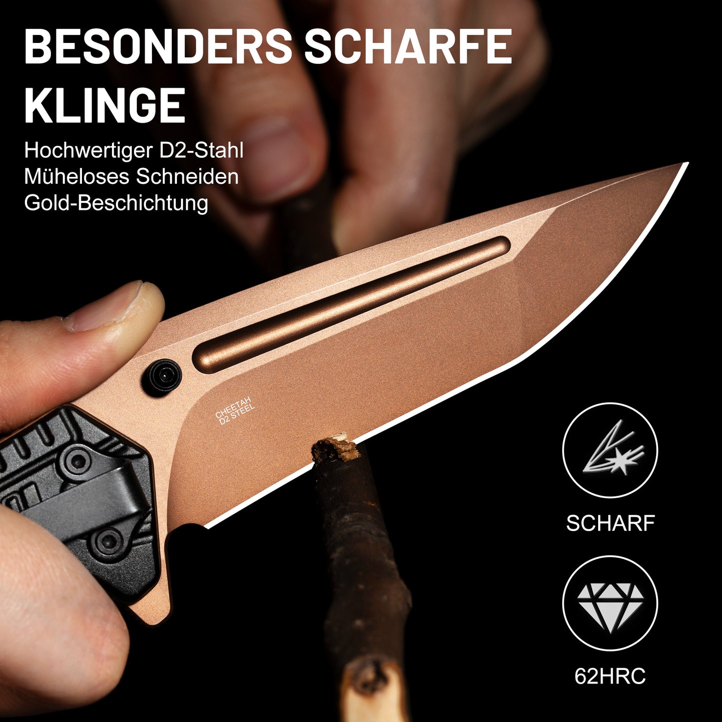 NedFoss Klappmesser, 9cm D2 Stahl Einhandmesser mit Aluminiumgriff, Taschenmesser mit Liner Lock, Outdoor Messer mit Clip, Survival Messer für Sammlung & Geschenk