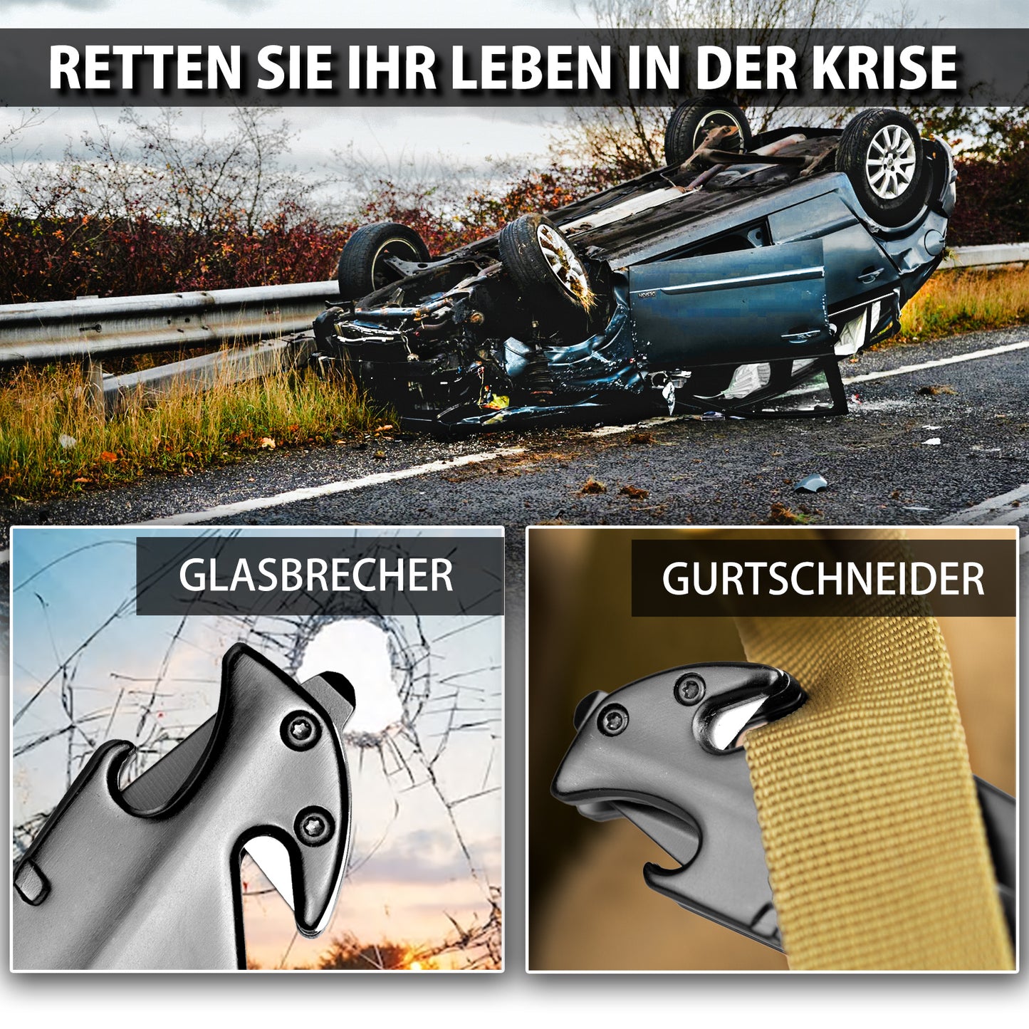 NedFoss FA48 Klappmesser,  4-in-1 Outdoor Taschenmesser, Survival  Einhandmesser, Scharfes Rettungsmessermit Flascheöffner, Gurtschneider und Glasbrecher
