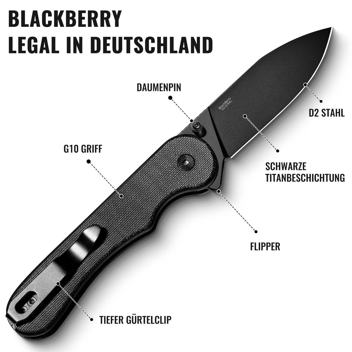 NedFoss BLACKBERRY Einhandmesser, D2 Stahl Slipjoint Klappmesser mit G10 Griff, Legales Taschenmesser 42a konform, EDC Messer für den Alltag, Sammlung & Geschenk