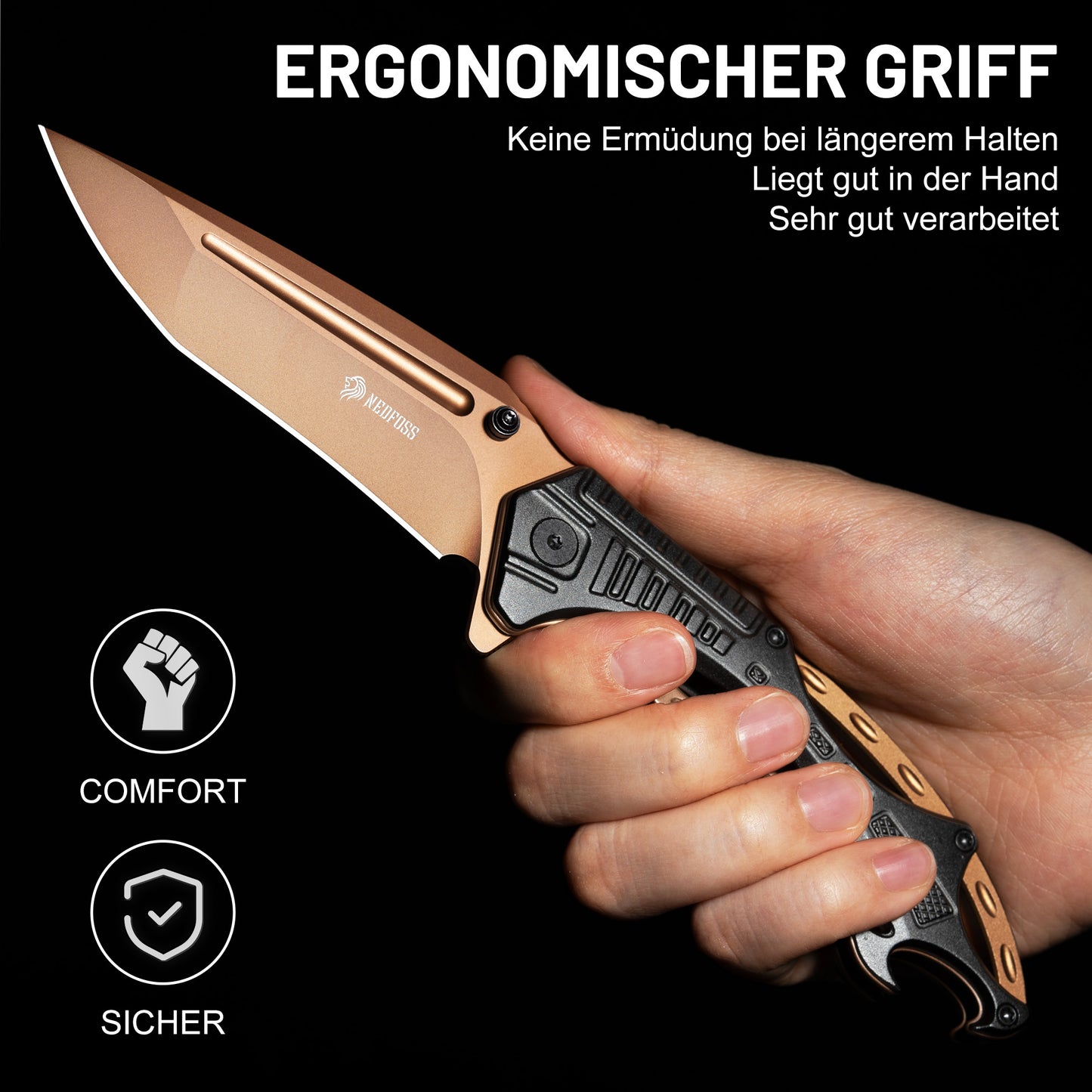 NedFoss Klappmesser, 9cm D2 Stahl Einhandmesser mit Aluminiumgriff, Taschenmesser mit Liner Lock, Outdoor Messer mit Clip, Survival Messer für Sammlung & Geschenk
