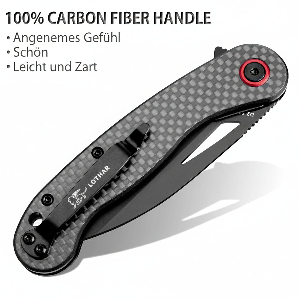 LOTHAR Seagull 3" D2 Stahlklinge Liner Lock EDC Messer mit Carbonfasergriff