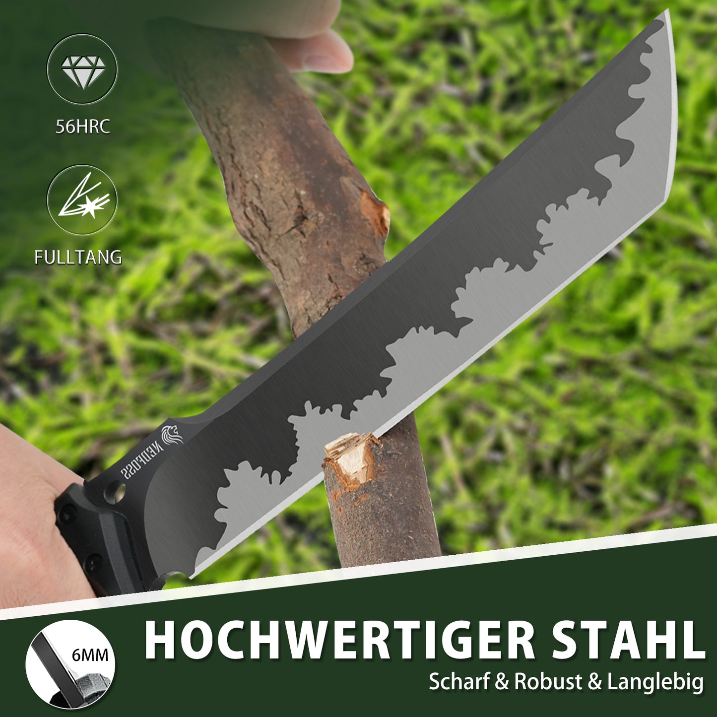 NedFoss FÖRSTER Machete, 37.5CM großes FULL TANG Survival Machete aus einem Stück Stahl mit Scheide, Scharfes Outdoor Messer, Buschmesser für Gartenarbeit, Bushcraft & Outdoor