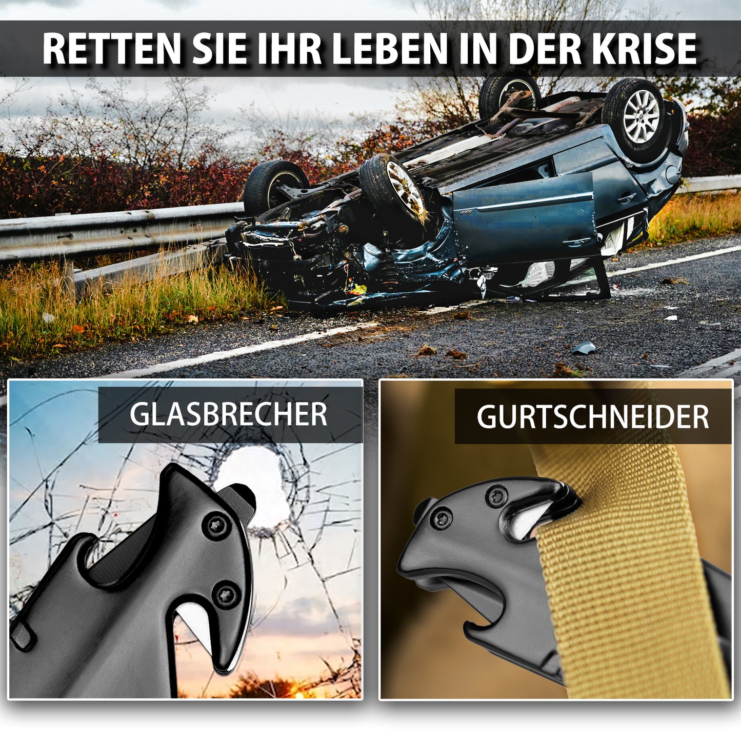 NedFoss FA48 Klappmesser,  4-in-1 Outdoor Taschenmesser, Survival  Einhandmesser, Scharfes Rettungsmessermit Flascheöffner, Gurtschneider und Glasbrecher