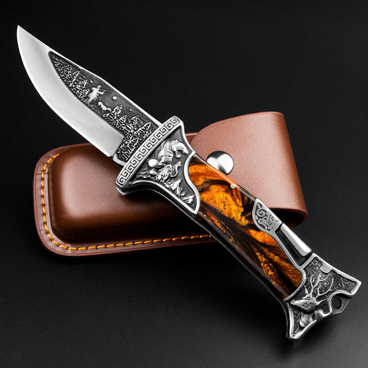 Nedfoss TIGER ROAR Zweihand- Klappmesser, TIGER ROAR Taschenmesser mit Gürtelclip, EDC Messer mit Back Lock, Outdoormesser& Jagd klappmesser in schönes Design, scharf