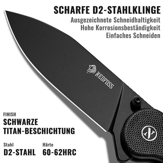 NedFoss BLACKBERRY Einhandmesser, D2 Stahl Slipjoint Klappmesser mit G10 Griff, Legales Taschenmesser 42a konform, EDC Messer für den Alltag, Sammlung & Geschenk