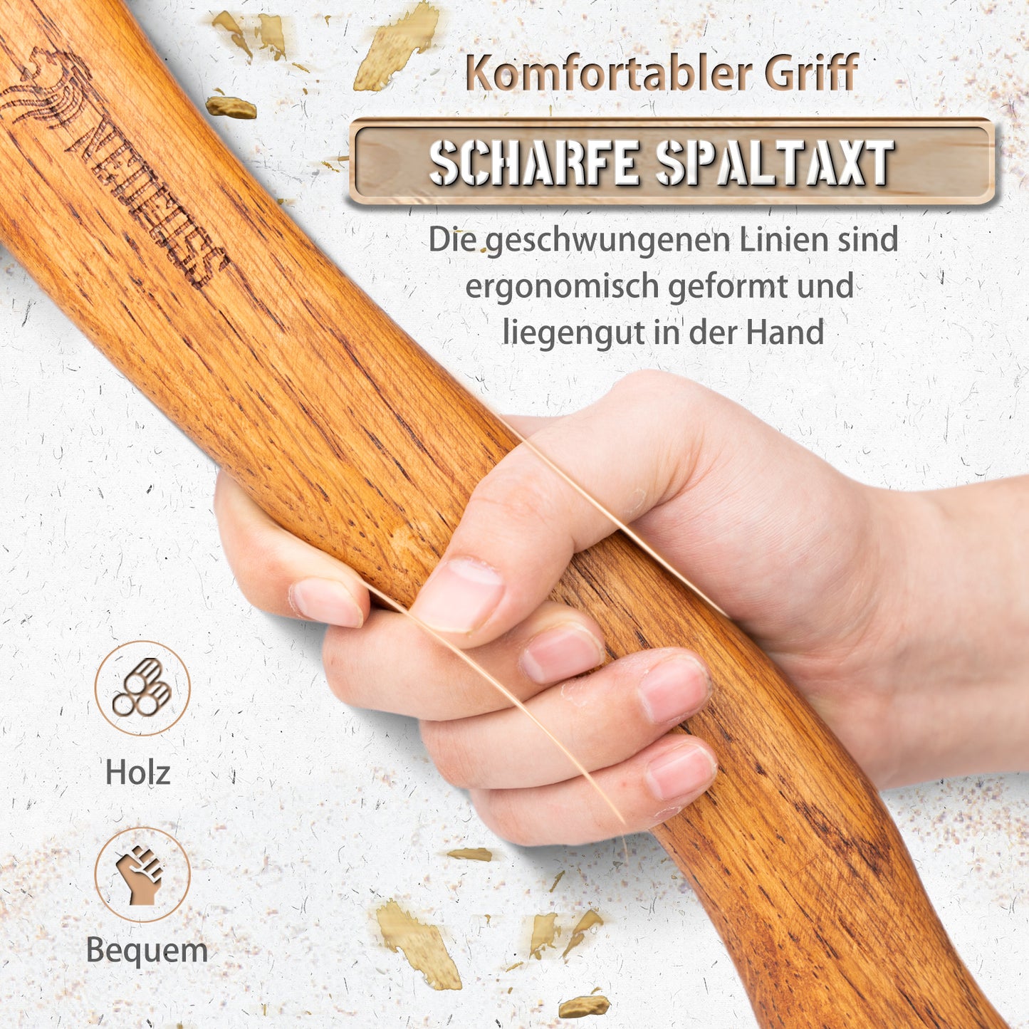 Nedfoss RF38 Axt, 38cm Camping Axt, Wikinger axt, Beil axt mit Holzgriff, Outdoor axt mit Scheide, bushcraft axt, spaltaxt, Hatchet, Scharfe Camping Axt, Universalaxt, Hochwertige Campingbeil für Garten&Outdoor