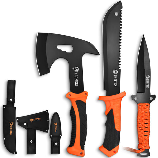 NedFoss JUNGLE AXES SET 3er Survival Outdoor Messer Set, Camping Messer Set inkl. Camping Axt & Outdoor Messer & Gürtelmesser
