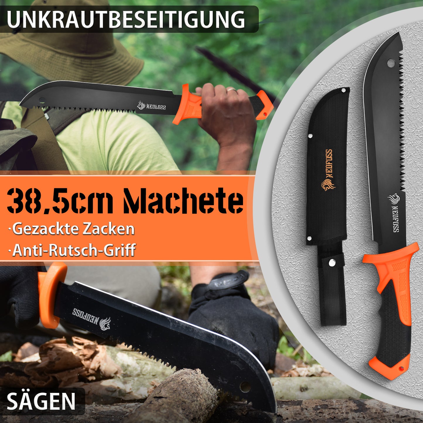 NedFoss JUNGLE AXES SET 3er Survival Outdoor Messer Set,  Camping Messer Set inkl. Camping Axt & Outdoor Messer & Gürtelmesser
