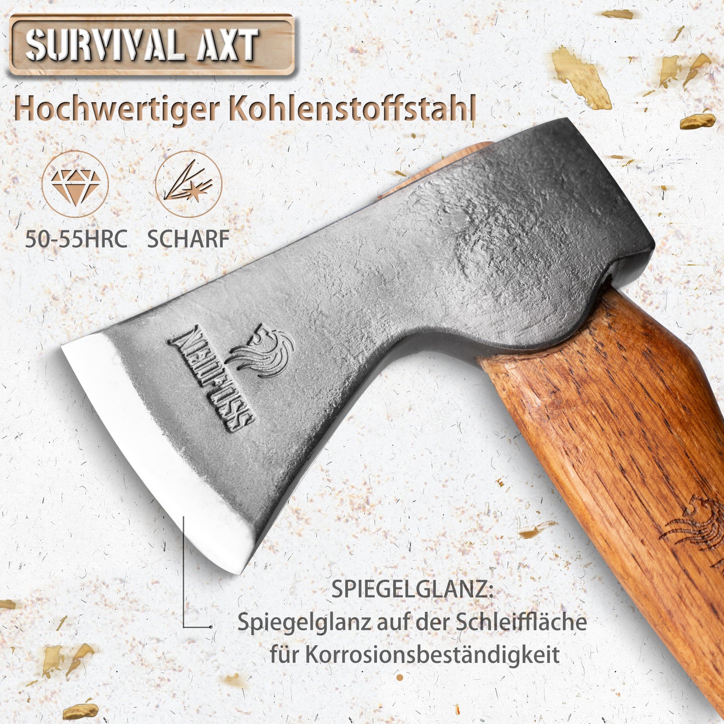 Nedfoss RF38 Axt, 38cm Camping Axt, Wikinger axt, Beil axt mit Holzgriff, Outdoor axt mit Scheide, bushcraft axt, spaltaxt, Hatchet, Scharfe Camping Axt, Universalaxt, Hochwertige Campingbeil für Garten&Outdoor