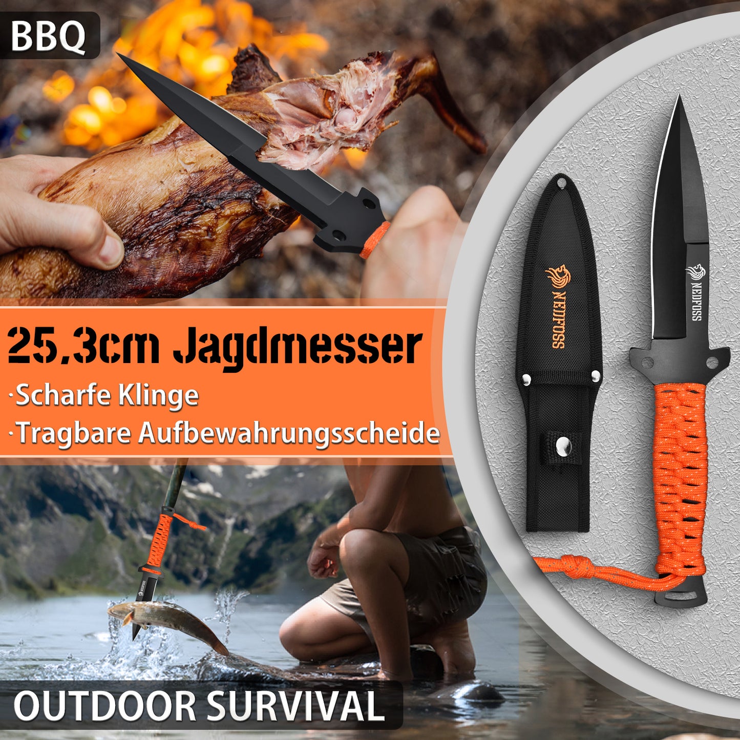 NedFoss JUNGLE AXES SET 3er Survival Outdoor Messer Set,  Camping Messer Set inkl. Camping Axt & Outdoor Messer & Gürtelmesser