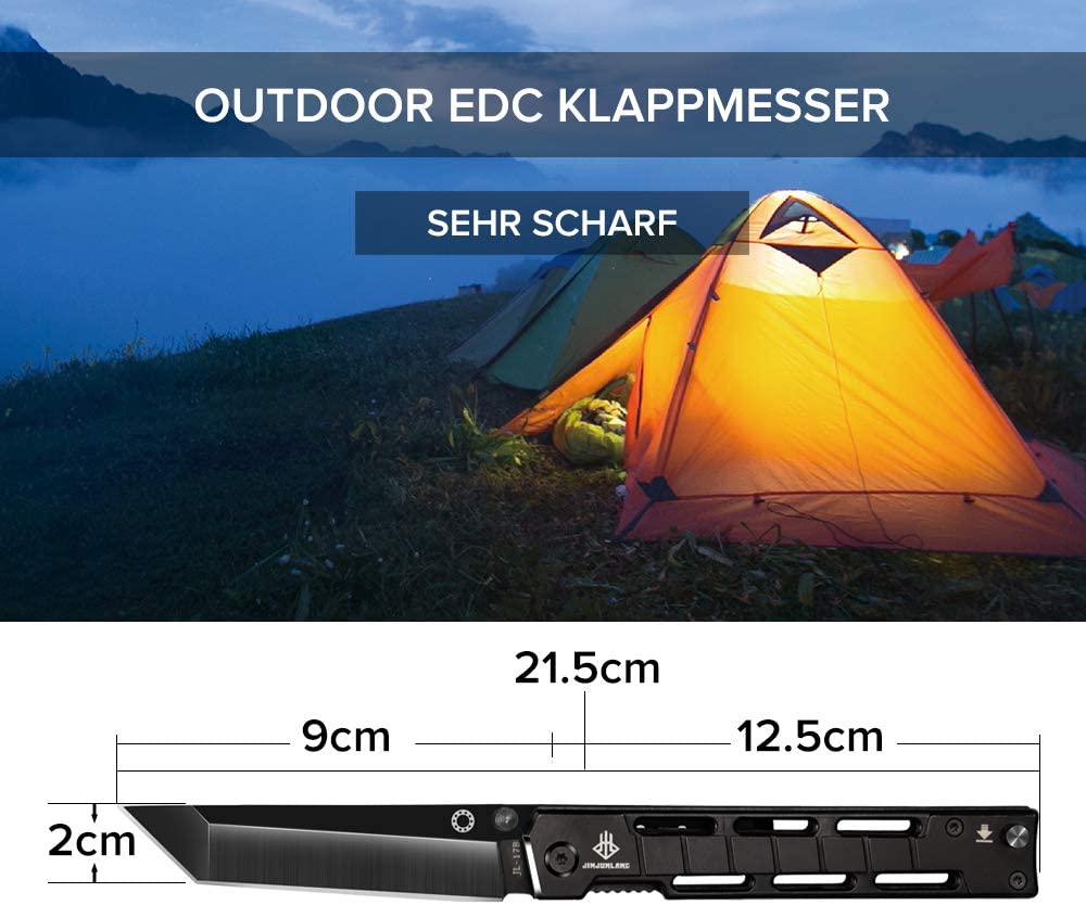 NedFoss  DG-BK Tanto Klappmesser Einhandmesser mit Schleuder Outdoor Messer EDC Messer Folder, 8,5 cm Klingenlänge (Schwarz)