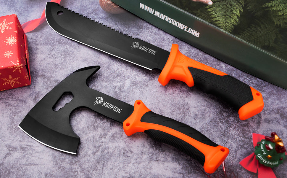 NedFoss JUNGLE AXES SET 2er Survival Outdoor Messer Set,  Camping Messer Set inkl. Camping Axt & Outdoor Messer