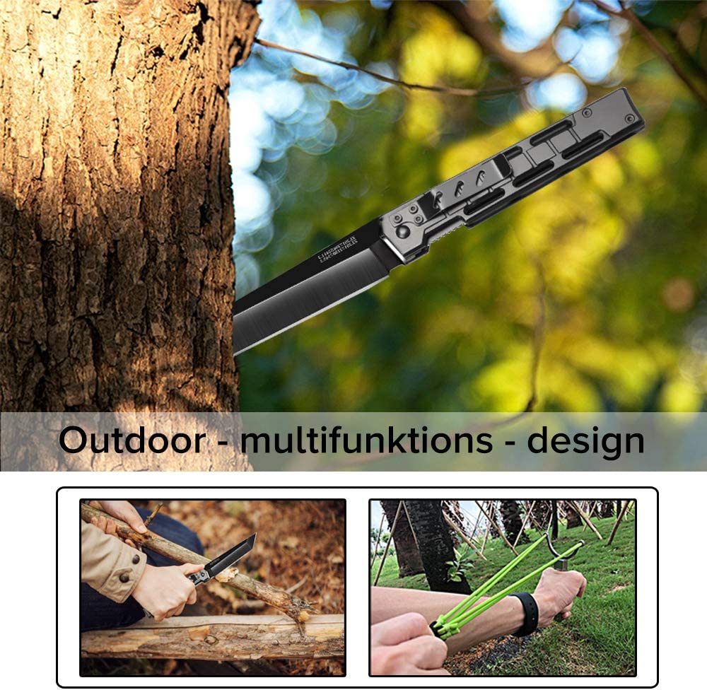 NedFoss  DG-BK Tanto Klappmesser Einhandmesser mit Schleuder Outdoor Messer EDC Messer Folder, 8,5 cm Klingenlänge (Schwarz)