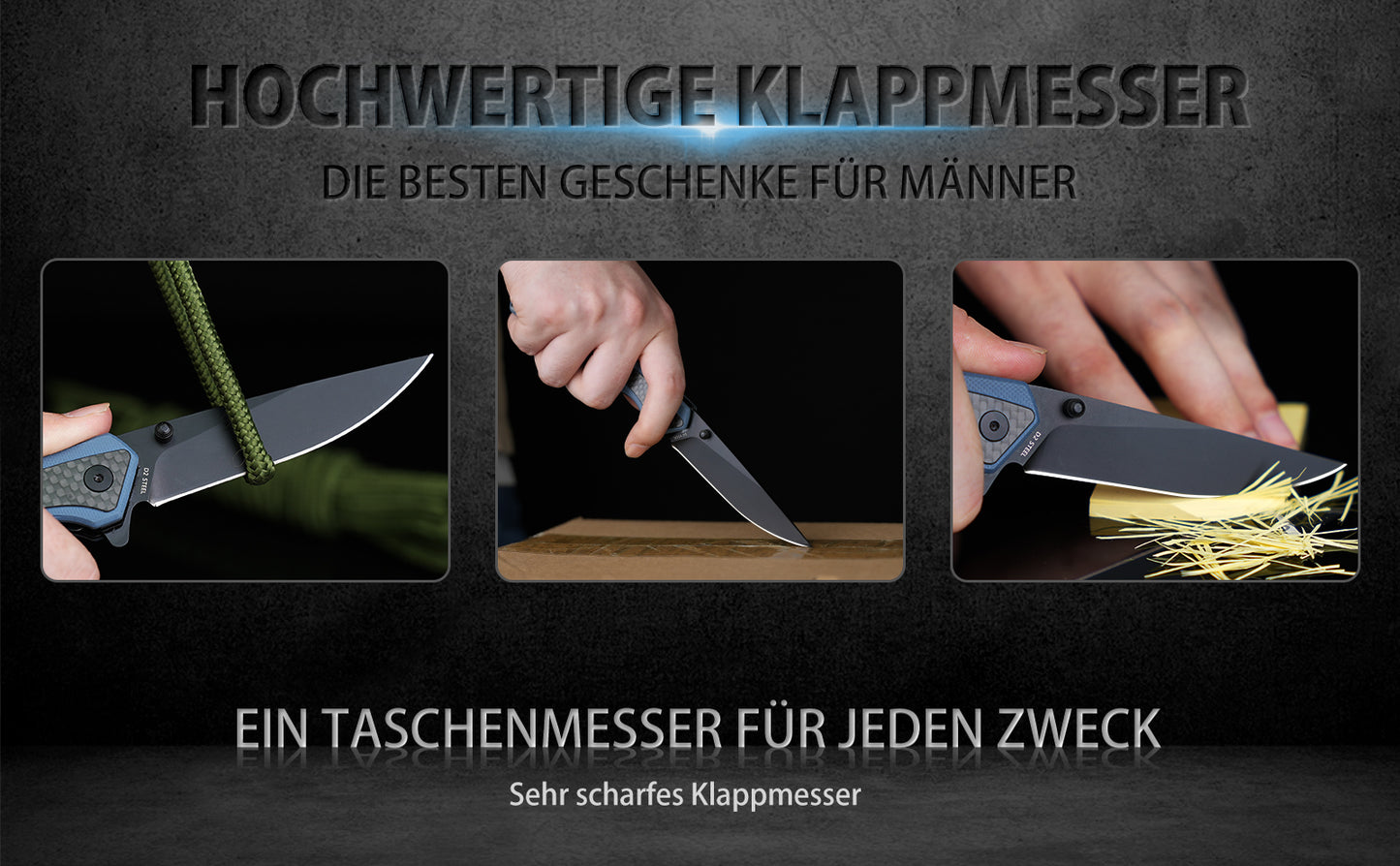 Nedfoss DOLPHIN Klappmesser, 9cm D2 Stahl Taschenmesser, scharf Klappmesser mit Kohlefaser Griff, Einhandmesser  mit Gürtelclip
