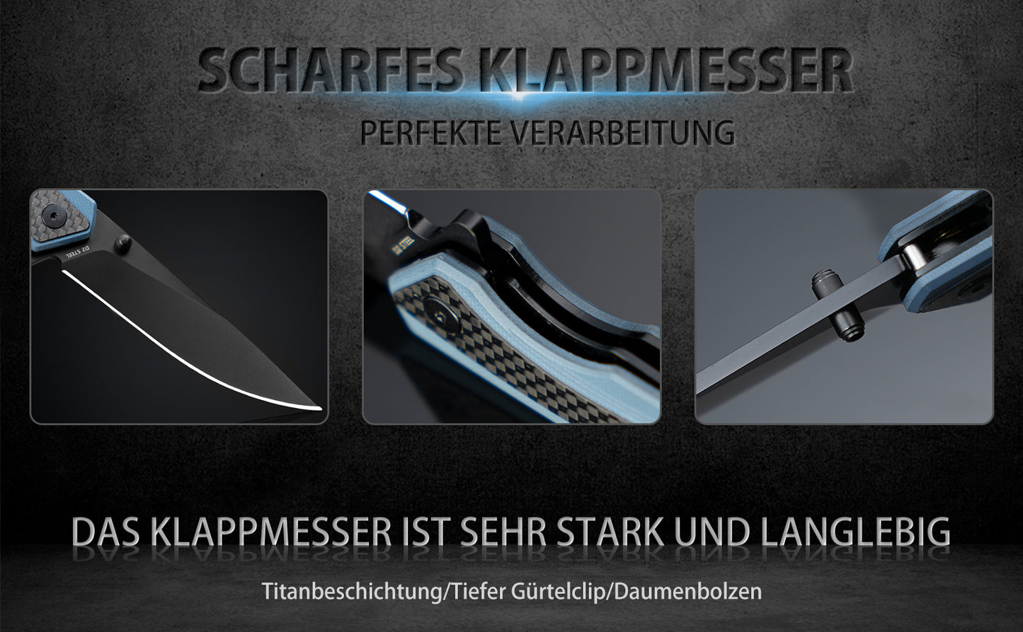 Nedfoss DOLPHIN Klappmesser, 9cm D2 Stahl Taschenmesser, scharf Klappmesser mit Kohlefaser Griff, Einhandmesser  mit Gürtelclip