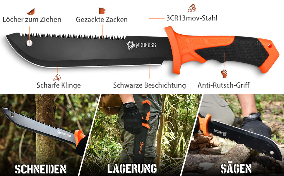 NedFoss JUNGLE AXES SET 3er Survival Outdoor Messer Set,  Camping Messer Set inkl. Camping Axt & Outdoor Messer & Gürtelmesser