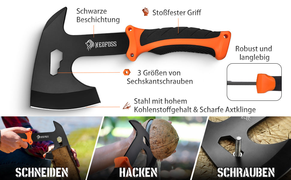 NedFoss JUNGLE AXES SET 3er Survival Outdoor Messer Set,  Camping Messer Set inkl. Camping Axt & Outdoor Messer & Gürtelmesser