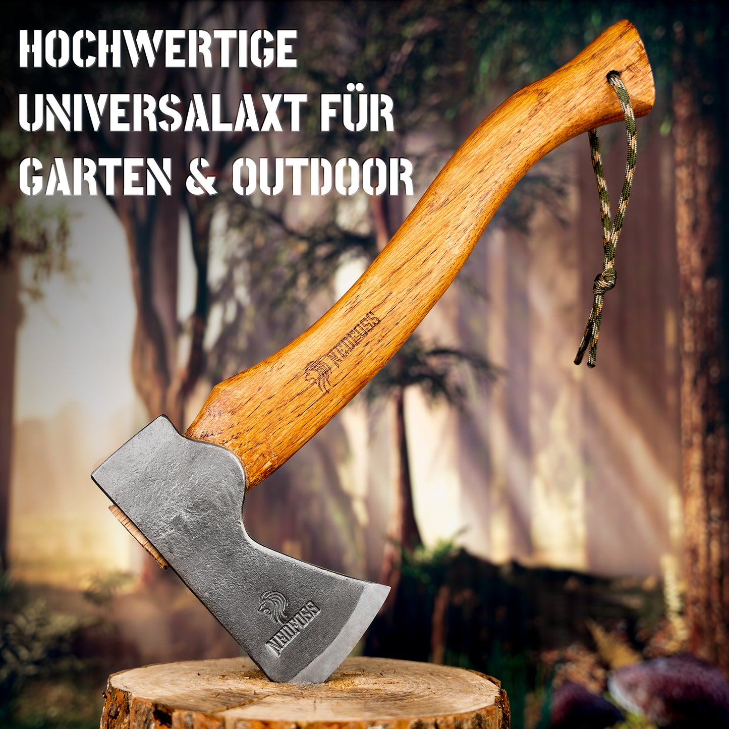 Nedfoss RF38 Axt, 38cm Camping Axt, Wikinger axt, Beil axt mit Holzgriff, Outdoor axt mit Scheide, bushcraft axt, spaltaxt, Hatchet, Scharfe Camping Axt, Universalaxt, Hochwertige Campingbeil für Garten&Outdoor