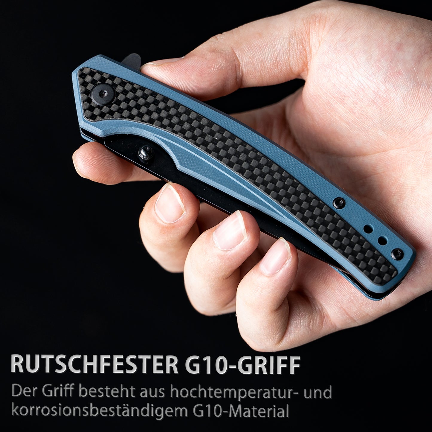 Nedfoss DOLPHIN Klappmesser, 9cm D2 Stahl Taschenmesser, scharf Klappmesser mit Kohlefaser Griff, Einhandmesser  mit Gürtelclip