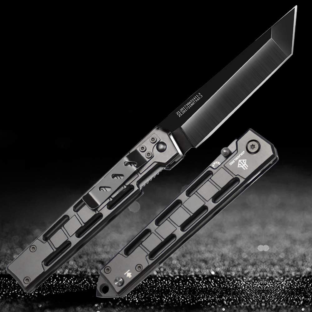 NedFoss  DG-BK Tanto Klappmesser Einhandmesser mit Schleuder Outdoor Messer EDC Messer Folder, 8,5 cm Klingenlänge (Schwarz)